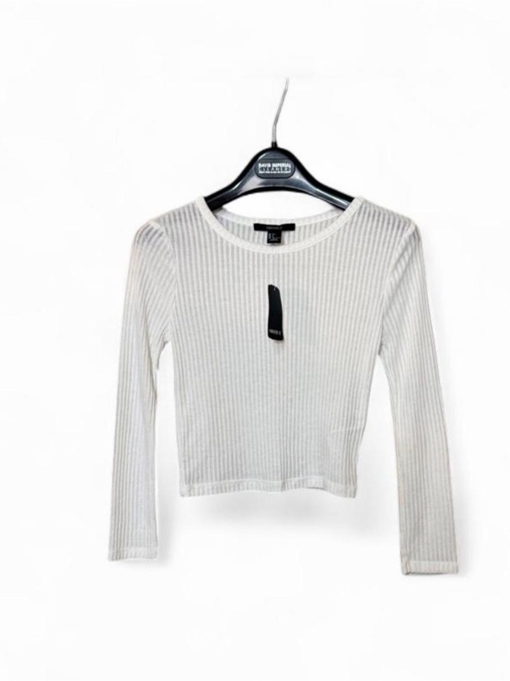 Forever 21 White Ribbed Knit Long Sleeve Crop Top Sz S